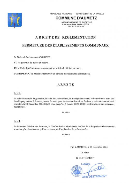 Arrete fermeture salles communales