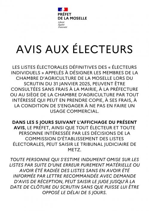 Avis aux electeurs listes definitives