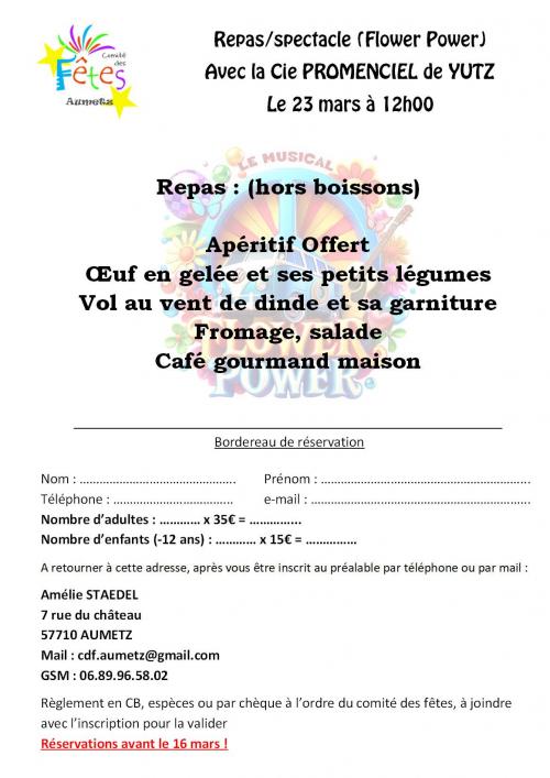 Inscription et reglement au repas spectacle du 23 mars 2025